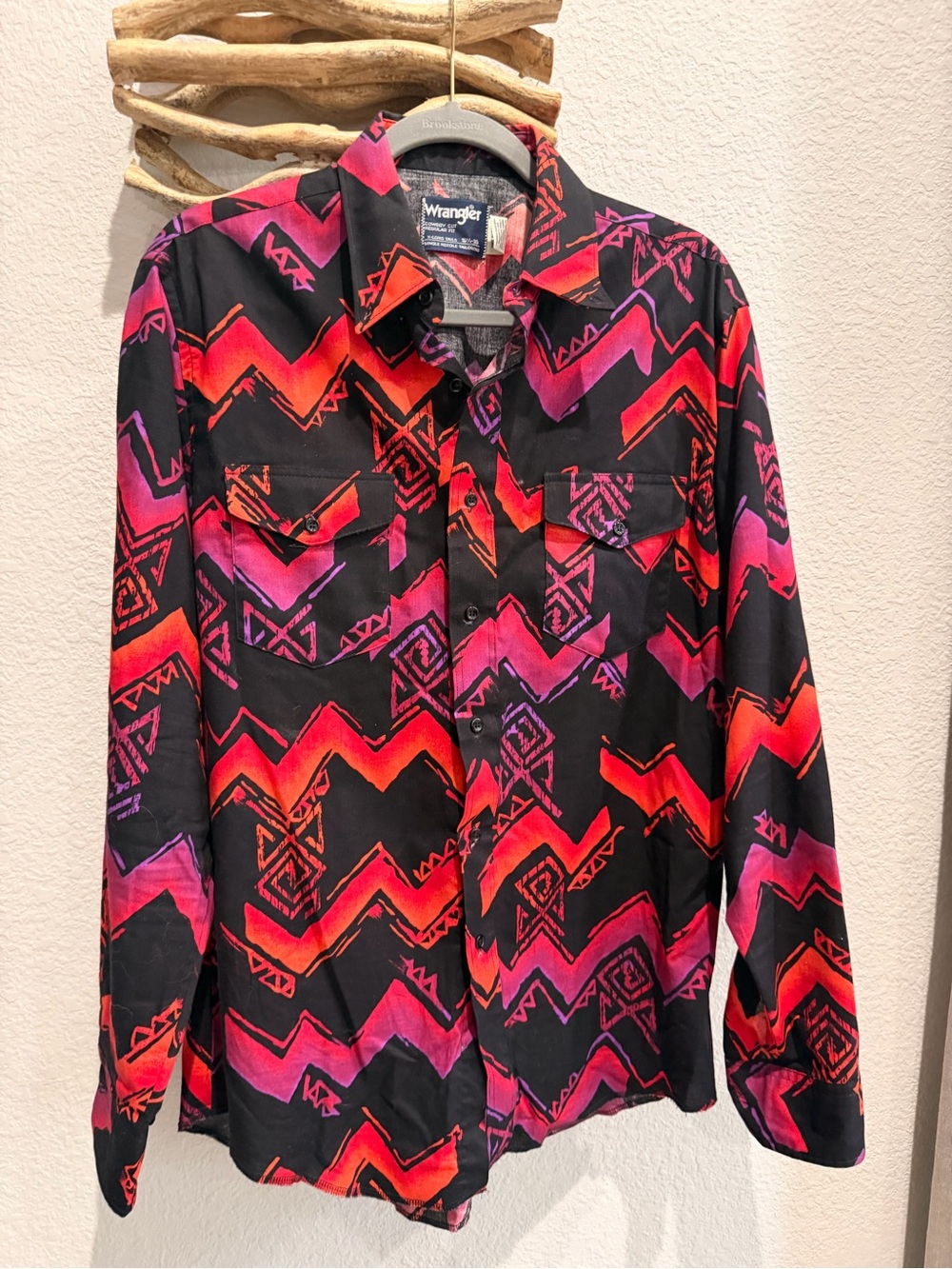 VTG Wrangler Men's sz L 16.5 Button-Up Shirt RODEO RANCH COWBOY brushpopper